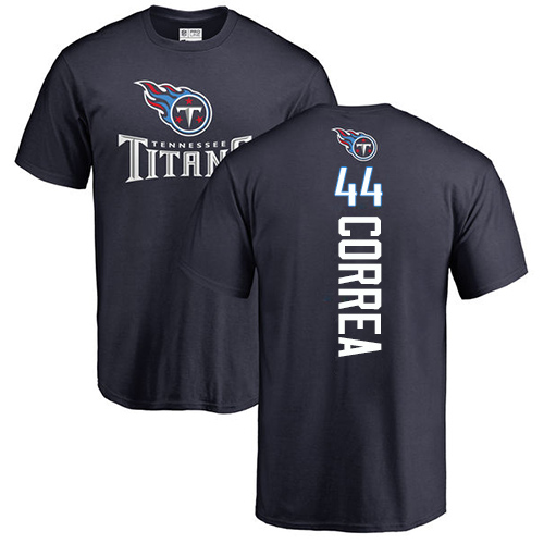 Tennessee Titans Men Navy Blue Kamalei Correa Backer NFL Football #44 T Shirt